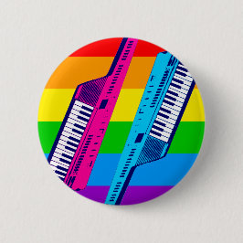 Corey Tiger 80's Retro Keytar Rainbow Button