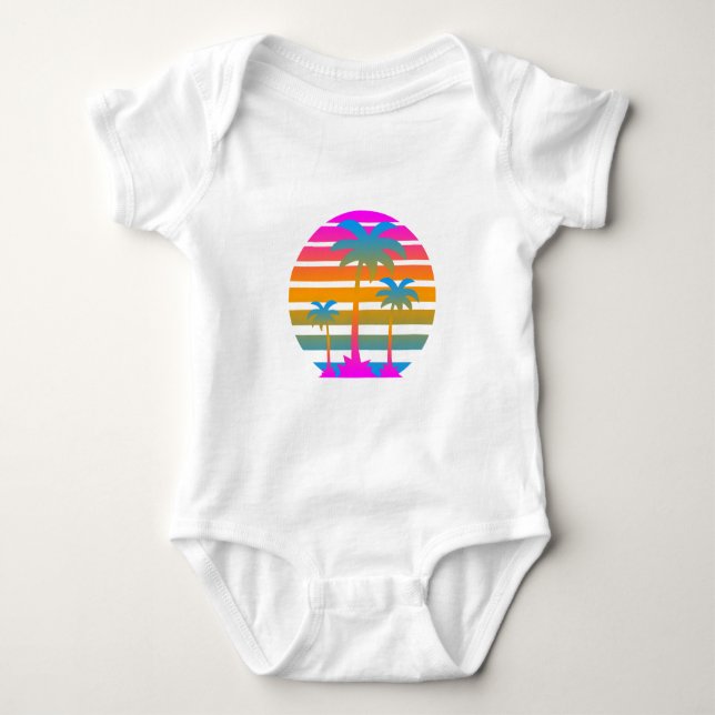 COREY TIGER RETRO SUNSET PALM BÄUME BABY STRAMPLER (Vorderseite)