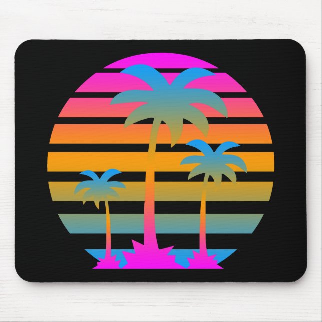 COREY TIGER RETRO SUNSET PALM BÄUME MOUSEPAD (Vorne)