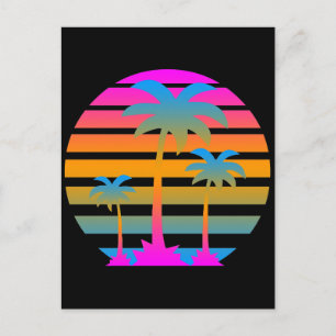 COREY TIGER RETRO SUNSET PALM BÄUME POSTKARTE