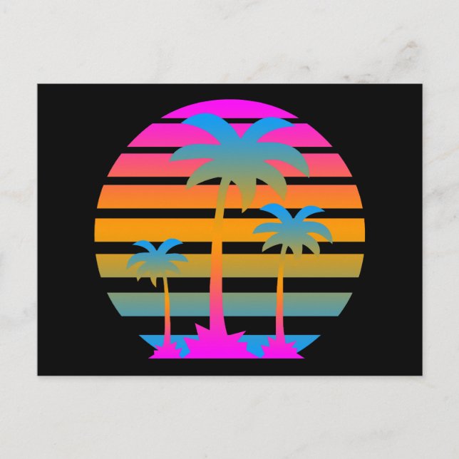 COREY TIGER RETRO SUNSET PALM BÄUME POSTKARTE (Vorderseite)
