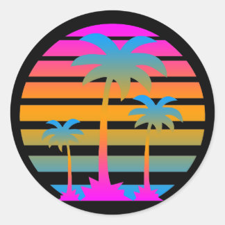 COREY TIGER RETRO SUNSET PALM BÄUME RUNDER AUFKLEBER