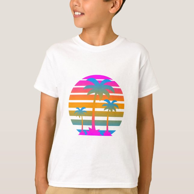 COREY TIGER RETRO SUNSET PALM BÄUME T-Shirt (Vorderseite)