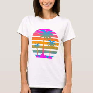 COREY TIGER RETRO SUNSET PALM BÄUME T-Shirt