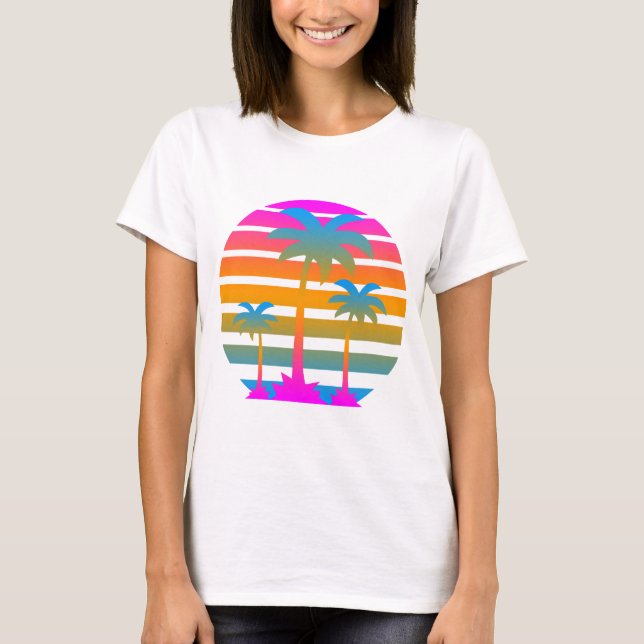 COREY TIGER RETRO SUNSET PALM BÄUME T-Shirt (Vorderseite)