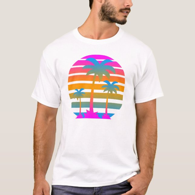 COREY TIGER RETRO SUNSET PALM BÄUME T-Shirt (Vorderseite)