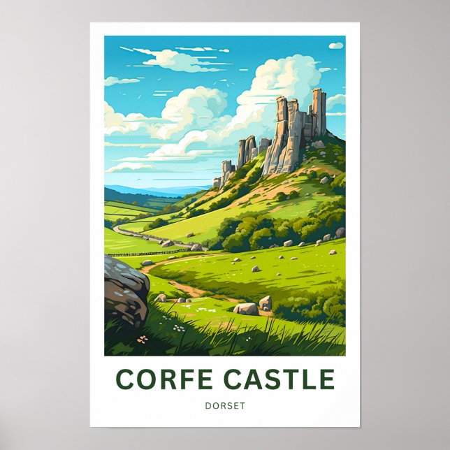 Corfe Castle Dorset Travel Print Poster (Vorne)