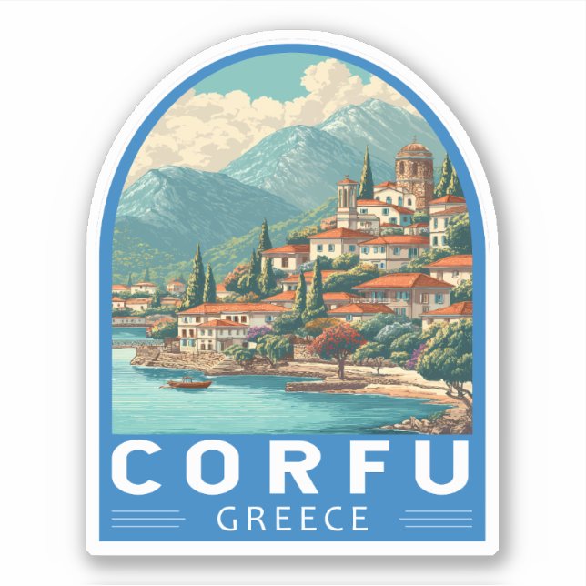 Corfu Greece Travel Art Emblem Aufkleber (Vorderseite)