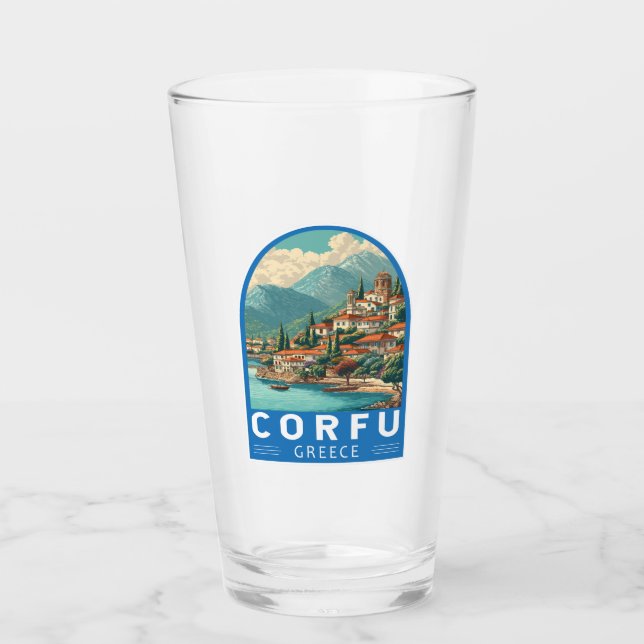 Corfu Greece Travel Art Emblem Glas (Vorderseite)