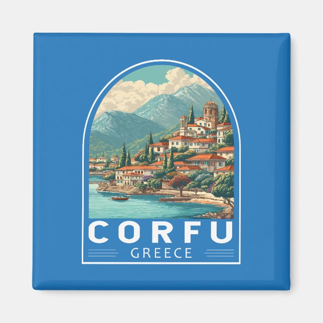 Corfu Greece Travel Art Emblem Magnet (Vorne)