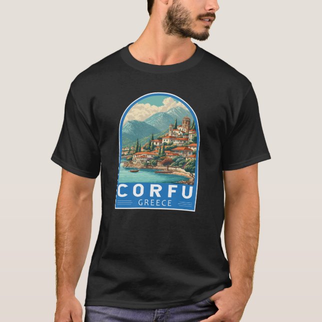 Corfu Greece Travel Art Emblem T-Shirt (Vorderseite)