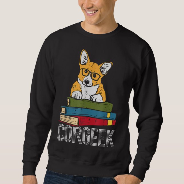 Corgeek Book Lover Welsh Corgi Funny Nerd Dog Lieb Sweatshirt (Vorderseite)