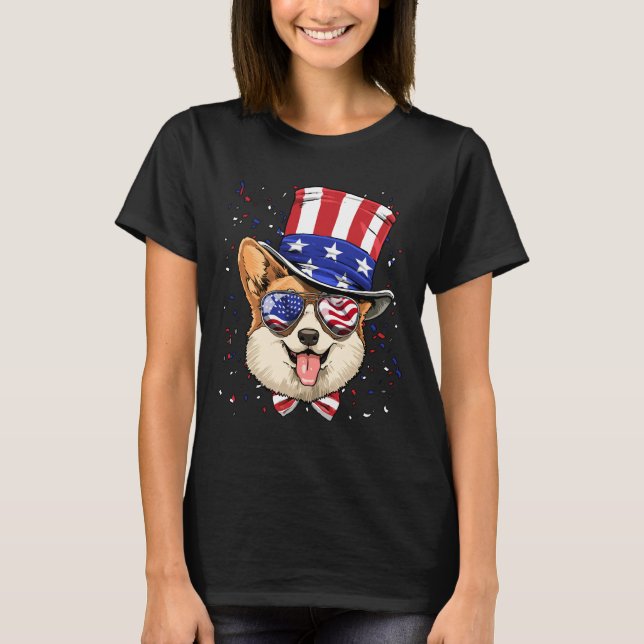 Corgi 4. Juli American Dog USA Flag 1250 T-Shirt (Vorderseite)