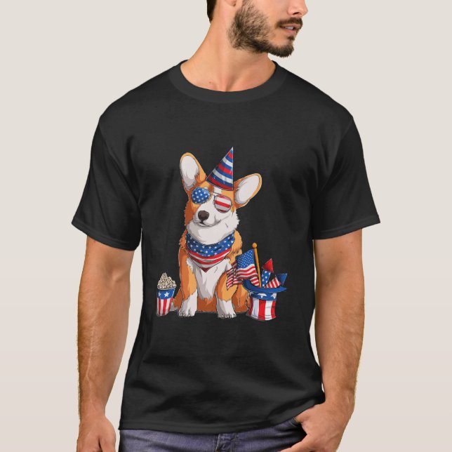 Corgi 4. Juli American Sunglasses Dog USA T-Shirt (Vorderseite)