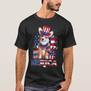 Corgi 4. Juli Amerikanische Sonnenbrille Hund Welp T-Shirt