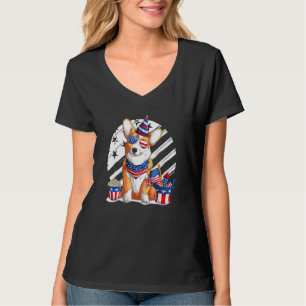 Corgi 4. Juli Amerikanische Sonnenbrille Hund Welp T-Shirt