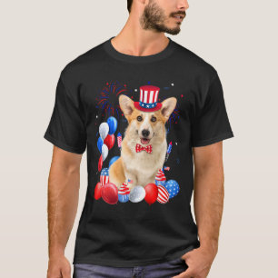 Corgi 4. Juli Balloons American Flag Hund T-Shirt