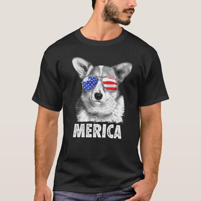 Corgi 4. Juli Merica Sonnenbrille Männer USA Ameri T-Shirt (Vorderseite)