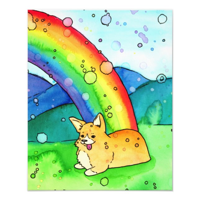 Corgi am Ende des Regenbogenfarbendrucks Fotodruck (Vorne)