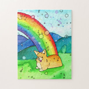 Corgi am Ende des Regenbogenwasserpuzzles Puzzle