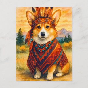 Corgi Amerikanische Ureinwohner Happy Thanksgiving Postkarte