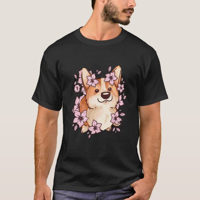 Corgi and   corgi with sakura and cherry blossom T-Shirt (Vorderseite)
