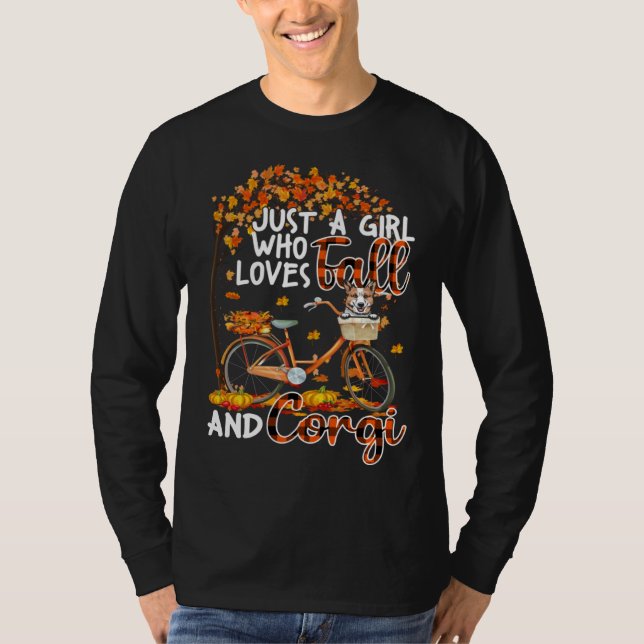 Corgi And Fall  Dog Owner Bicycle Thanksgiving T-Shirt (Vorderseite)