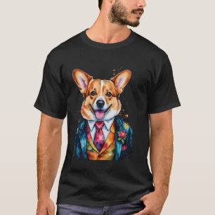Corgi-Anzug Hund Bunt Lustige Tierkunst Druck Gra T-Shirt
