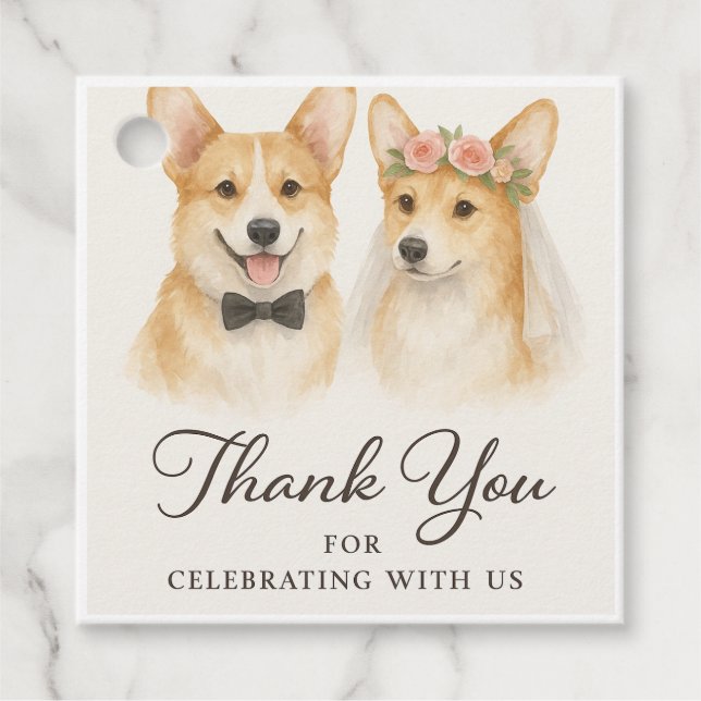 Corgi Aquarell Hochzeit Danke Geschenkanhänger (Vorderseite)