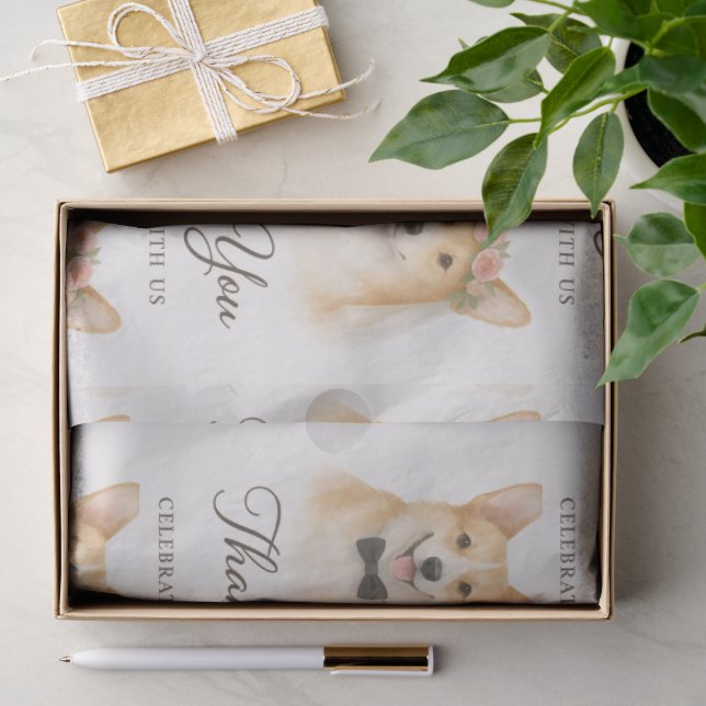 Corgi Aquarell Hochzeit Danke Seidenpapier (Geschenk)