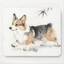 Corgi Aquarell – Whimsical japanische Tinte Hundek