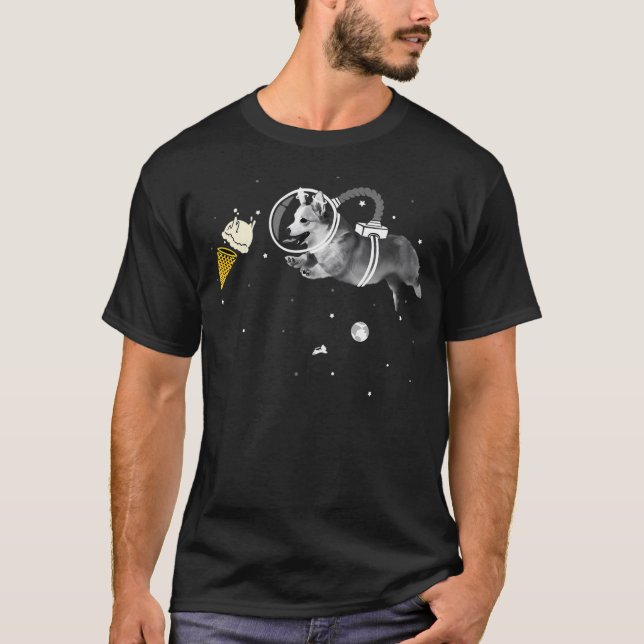 Corgi Astronaut im Weltraum Icecream Corginaut T-Shirt (Vorderseite)