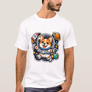 Corgi-Astronaut Süßer Hund im Weltraum-Ausschnitt T-Shirt