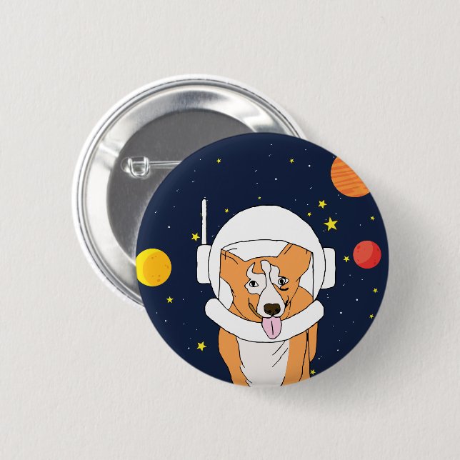 Corgi Astronautentier mit Weltraumhelm Clipart B Button (Vorne & Hinten)