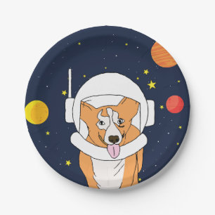 Corgi Astronautentier mit Weltraumhelm Clipart B Pappteller