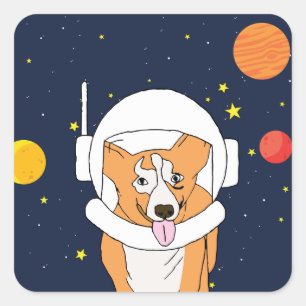 Corgi Astronautentier mit Weltraumhelm Clipart B Quadratischer Aufkleber