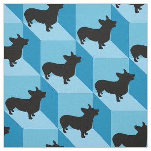 Corgi auf blauen Würfeln Stoff