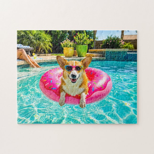 Corgi auf Donut-Schwimmring Puzzle (Horizontal)