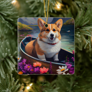 Corgi auf einem Paddel: Ein landschaftliches Abent Keramikornament