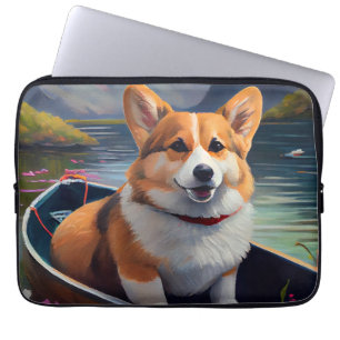 Corgi auf einem Paddel: Ein landschaftliches Abent Laptopschutzhülle