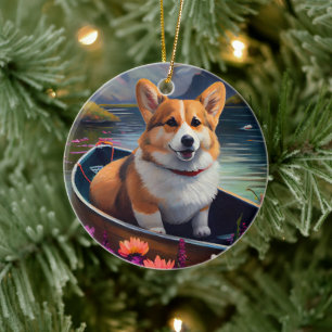 Corgi auf einem Paddle: Ein Landschaftliches Abent Keramik Ornament