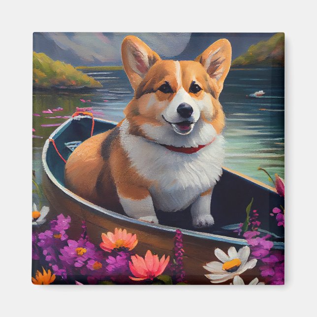 Corgi auf einem Paddle: Ein Landschaftliches Abent Magnet (Vorne)