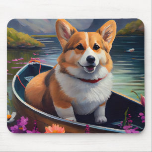Corgi auf einem Paddle: Ein Landschaftliches Abent Mousepad