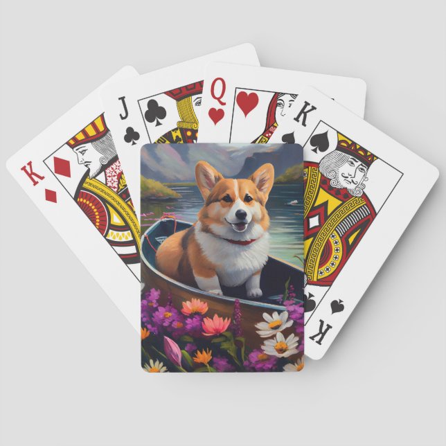 Corgi auf einem Paddle: Ein Landschaftliches Abent Spielkarten (Rückseite)