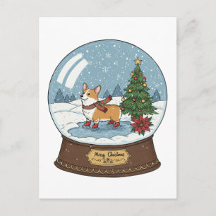 Corgi auf Skaten Weihnachts-Postkarte Postkarte