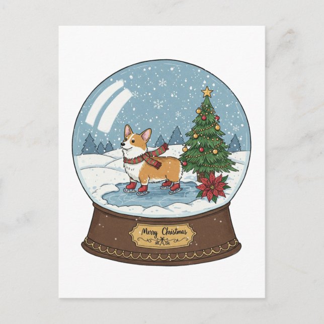 Corgi auf Skaten Weihnachts-Postkarte Postkarte (Vorderseite)