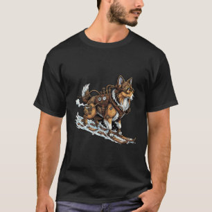 Corgi auf Skiern Steampunk-Brille Zahnräder Winter T-Shirt
