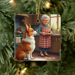 Corgi Backen mit Oma Weihnachtsmalerei Keramikornament