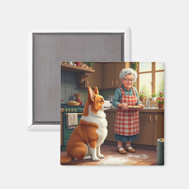 Corgi Backen mit Oma Weihnachtsmalerei Magnet (Vorderseite/Rückseite)