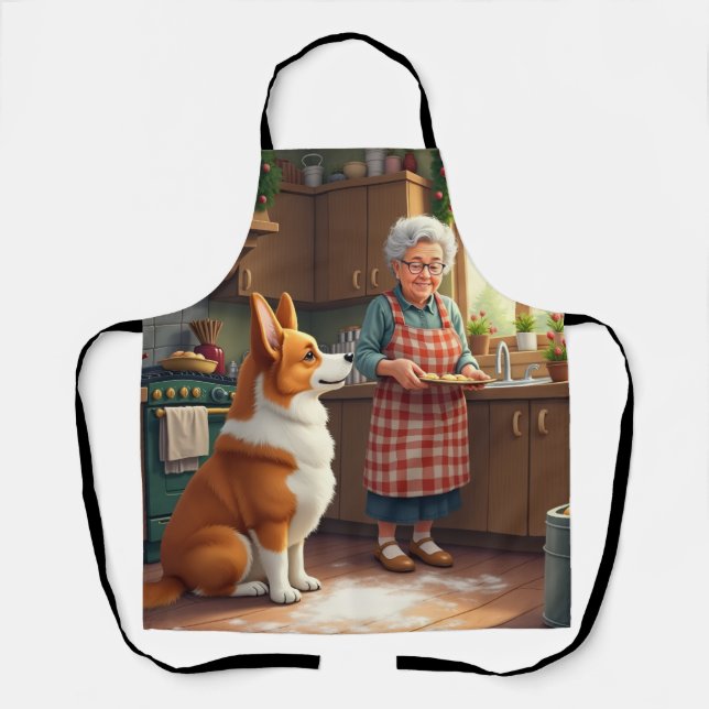 Corgi Baking with Grandma Christmas Painting Schürze (Vorderseite)